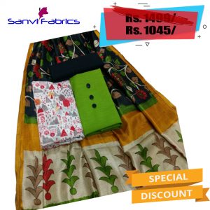 Cotton Dress Material with Silk Kalamkari Dupatta - Green