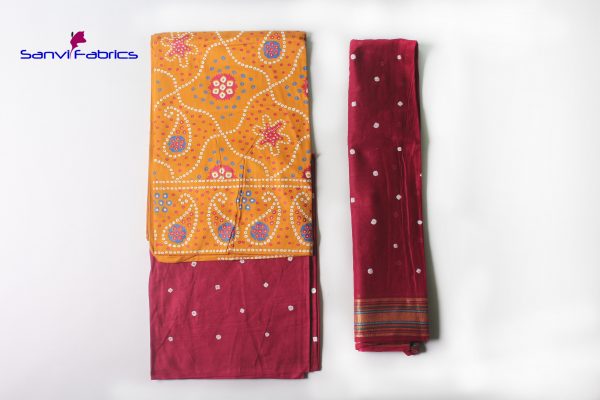 Buy Hand Pigment Bandhani Print Dress Materials Online - SANVI0007