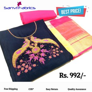 Sanvi Fabrics Navy Blue Color Pure Salub Cotton Dress Material